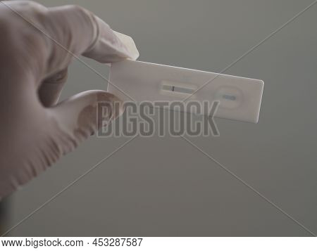 Asian Woman Hold Atk Antigen Test Kit Covid-19 Virus Test