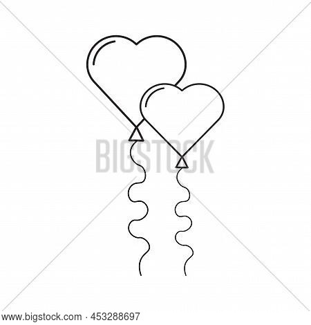 Black Heart Balloon Icon On White Background. Continuous Line Drawing. Linear Icon. Vector Illustrat