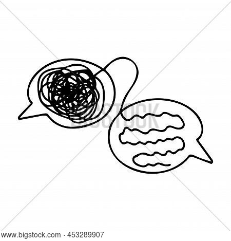 Confused Messed Up Thoughts Bubble Line Art Icon. Depressed Mental State Before Therapy, Healing Wit