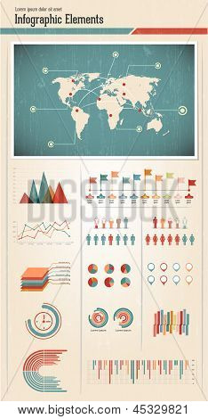 Retro Infographics Set. World Map And Information Graphics