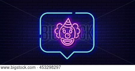 Neon Light Speech Bubble. Clown Line Icon. Amusement Park Funnyman Sign. Neon Light Background. Clow