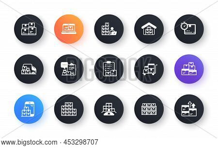 Inventory Icons. Warehouse Manager, Wholesale Stock, Goods Checklist. Delivery Logistic, Box Shelf, 