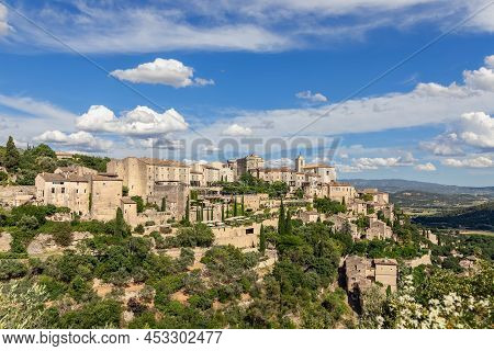 Green Calcareous Rock And Antique Tiny Village Of Same Name Gordes On Prominent Point Over Luberon V
