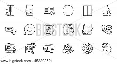 Outline Set Of Reject Book, Buy Button And Smartphone Sms Line Icons For Web Application. Talk, Info