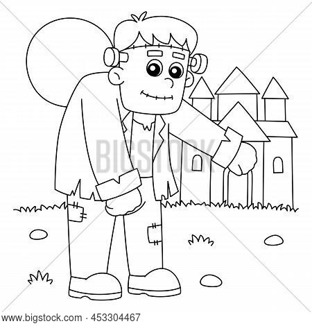 A Cute And Funny Coloring Page Of A Frankenstein On Halloween. Provides Hours Of Coloring Fun For Ch