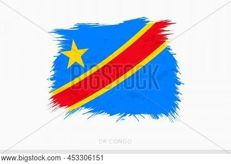 Grunge Flag Of Dr Congo, Vector Abstract Grunge Brushed Flag Of Dr Congo On Gray Background.