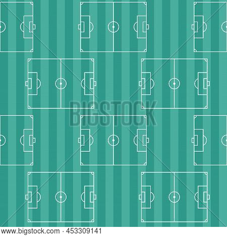 Football Fields Pattern. Soccer Seamless Background. Field With Marking Lines Top View. Flat Vector 