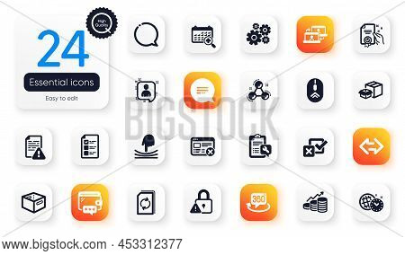 Set Of Technology Flat Icons. Cogwheel, Lock And Reject Web Elements For Web Application. Update Doc