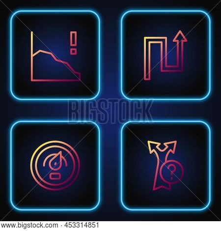 Set Line Arrow, Digital Speed Meter, Financial Growth Decrease And . Gradient Color Icons. Vector