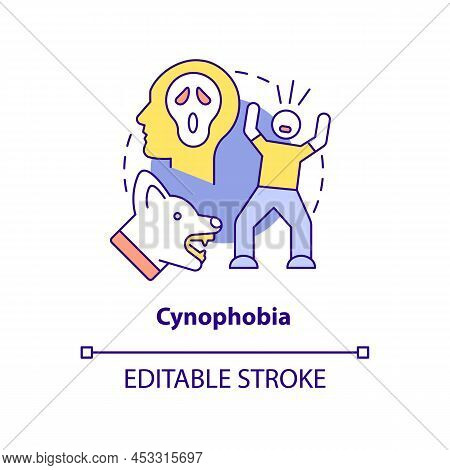 Cynophobia Concept Icon. Overwhelming Fear Of Dogs. Most Common Phobia Abstract Idea Thin Line Illus