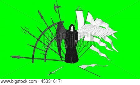 Angel In A Black Cloack 3d Render Green Screen