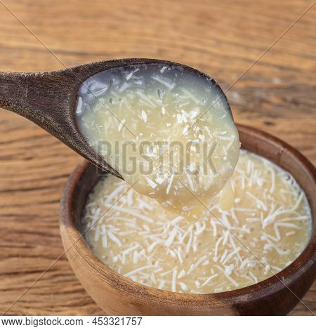 Creamy Cocada, Traditional Brazilian Coconut Candy With Grated Coconut.
