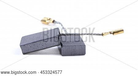 Carbon Brushes Isolated On A White Background. Brushes For Electric Motor.spare Parts For Angle Grin