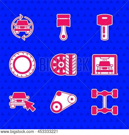 Set Car Tire Wheel, Timing Belt Kit, Chassis Car, Wash, Online Sharing, Key With Remote And Service 
