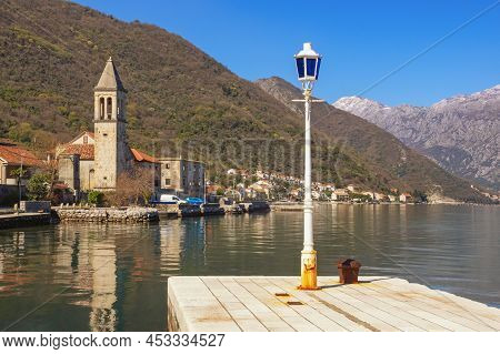 Beautiful Mediterranean Landscape On Sunny Spring Day. Montenegro, View Of Bay Of Kotor. Stoliv Vill