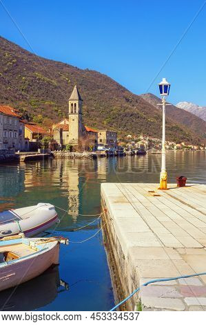 Beautiful Mediterranean Landscape. Montenegro, Adriatic Sea, Bay Of Kotor.  View Of Stoliv Village O