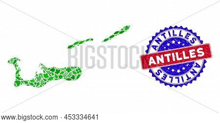Eco Cayman Islands Map Composition Of Herbal Leaves In Green Color Tinges With Grunge Bicolor Antill