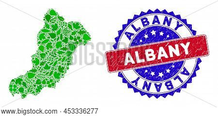 Eco La Graciosa Island Map Composition Of Floral Leaves In Green Color Variations And Grunge Bicolor