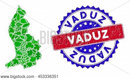 Eco Liechtenstein Map Composition Of Floral Leaves In Green Color Variations And Grunge Bicolor Vadu