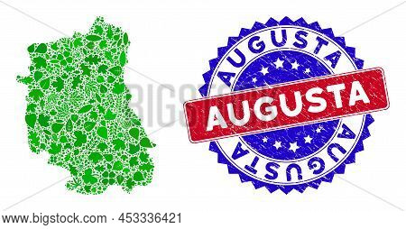 Ecology Lublin Voivodeship Map Collage Of Herbal Leaves In Green Color Tinges With Grunge Bicolor Au