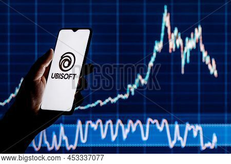 Kazan, Russia - Apr 15, 2022: Ubisoft Is French Video Game Company. Smartphone With Ubisoft Logo In 