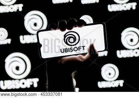 Kazan, Russia - Apr 15, 2022: Ubisoft Is French Video Game Company. Smartphone With Ubisoft Logo On 