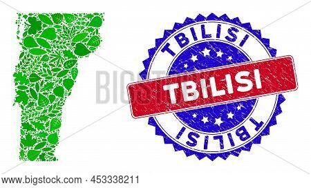 Eco Vermont State Map Composition Of Herbal Leaves In Green Color Tinges With Grunge Bicolor Tbilisi