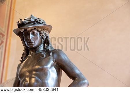 Florence, Italy - Circa July 2021: David By Donatello - 1469. Italian Renaissance Art. The First Nud