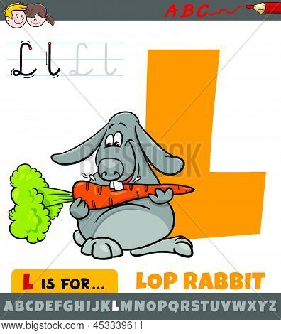 Educational Cartoon Illustration Of Letter L From Alphabet With Lop Rabbit Animal Character