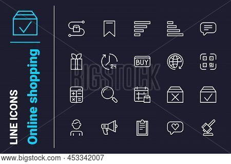 Shop Online With Discount Icons Set Vector Illustration. Buy In Store From Home Line Icon. Online Sh