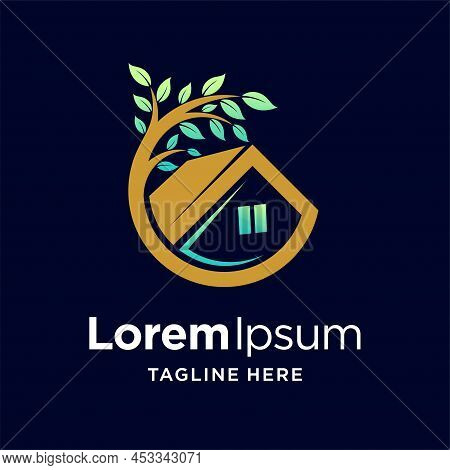 Green House Logo With Tree Concept, Green House Logo
