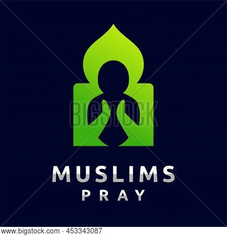 Muslims Pray Logo With Mosque Concept, Muslims Pray Logo