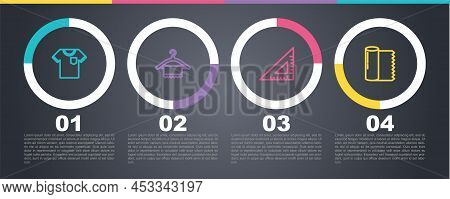 Set Line T-shirt, Hanger Wardrobe, Triangular Ruler And Textile Fabric Roll. Business Infographic Te