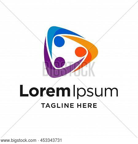 Play Button Logo With Teamwork Concept, Play Button Logo