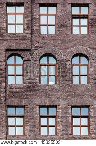 Several Windows In A Row On The Facade Of The Modern Urban Apartment Building Front View, Krasnaya P
