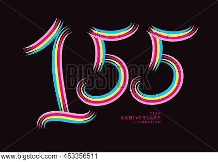 155 Number Design Vector, Graphic T Shirt, 155 Years Anniversary Celebration Logotype Colorful Line,
