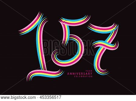 157 Number Design Vector, Graphic T Shirt, 157 Years Anniversary Celebration Logotype Colorful Line,