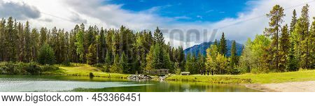 Panorama Of Johnson Lake In Banff National Park, Canada