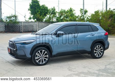 Bangkok, Thailand - April 23, 2022 : The Latest Toyota Suv, All-new Corolla Cross, Celestite Gray Me