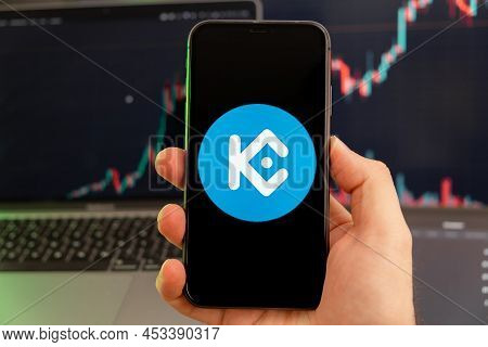 Kucoin Token Kcs App Of Cryptocurrency Stock Market Analysis On The Screen Of Mobile Phone In Man Ha