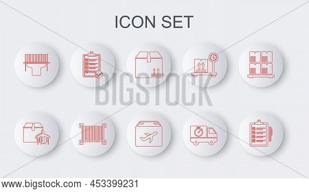 Set Line Verification Of Delivery List, Plane And Cardboard Box, Cardboard With Traffic, Delivery Tr