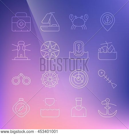 Set Line Anchor, Dead Fish, Sinking Cruise Ship, Crab, Wind Rose, Lighthouse, First Aid Kit And Loca