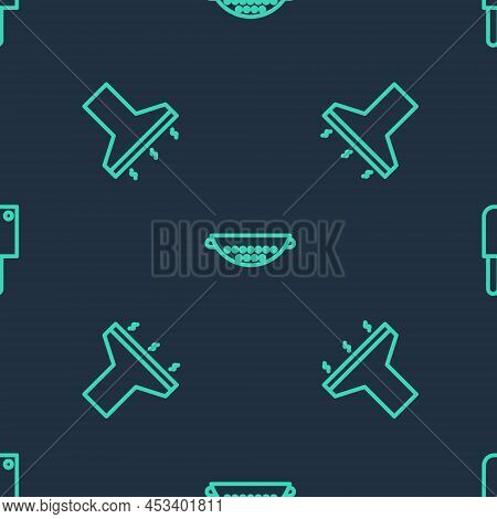 Set Line Kitchen Colander, Extractor Fan And Meat Chopper On Seamless Pattern. Vector