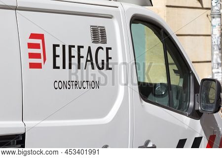 Bordeaux, France - February 24, 2022: Eiffage Construction Logo In Front Of Their Vehicles In Bordea