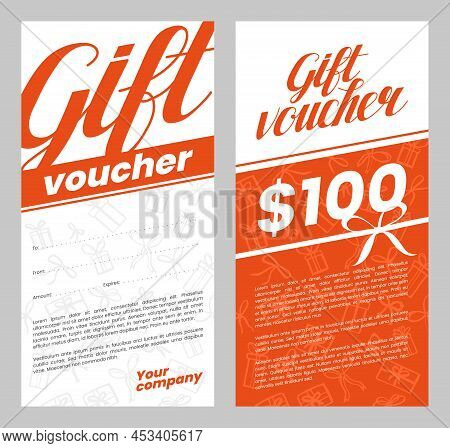 Gift Voucher Template With Hand Drawn Background And Text. Design Concept For Gift Coupon, Invitatio