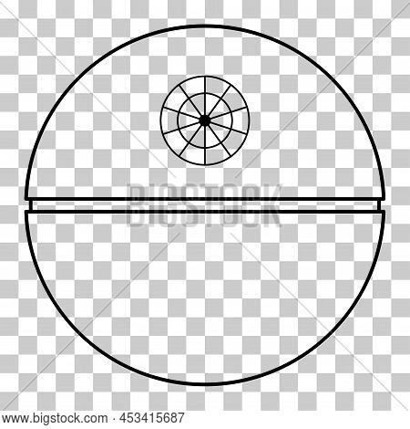 Death Star Icon, Mobile Space Station Symbol, Circle Galaxy Planet Vector Illustration .