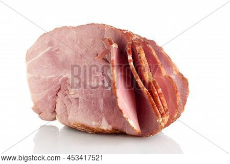 Applewood Smoked Spiral Sliced Bone In Half Ham On A White Background