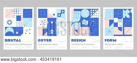 Brutalist Vertical Covers, Brutalist Posters. Set Of Abstract Geometric Futuristic Figures With A Th