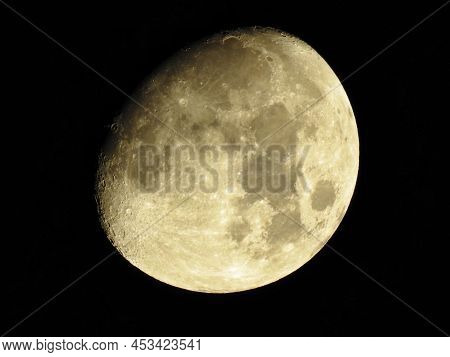 Beautiful Close Up Shot Of Moon In Dark Night With Crators