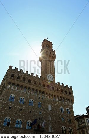Old Palace Called Palazzo Vecchio With The High Tower Called Torre Di Arnolfo Di Cambio In Florence 